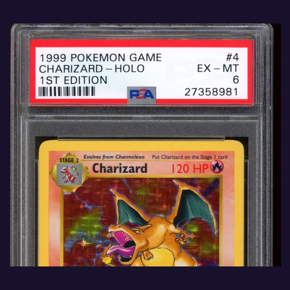 Charizard 4/102 1st Edition PSA 6: close-up of the slab label and card