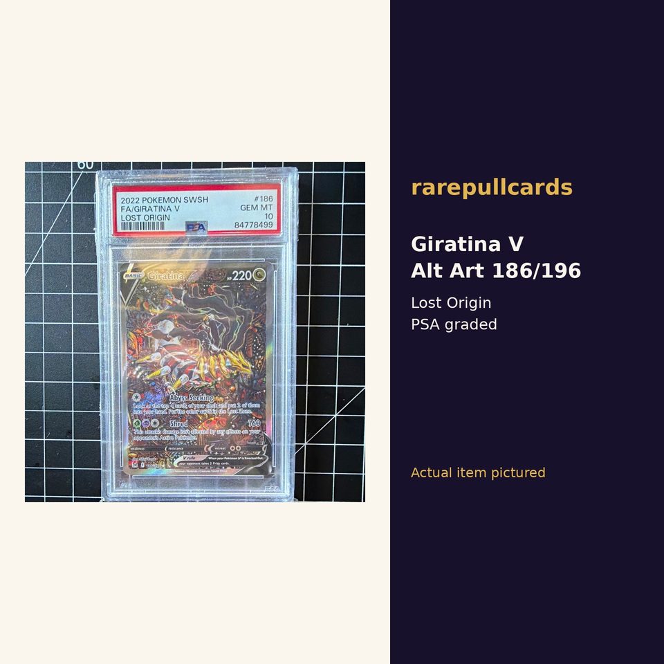 Giratina V 186/196 PSA 10: photo panel with the slab front